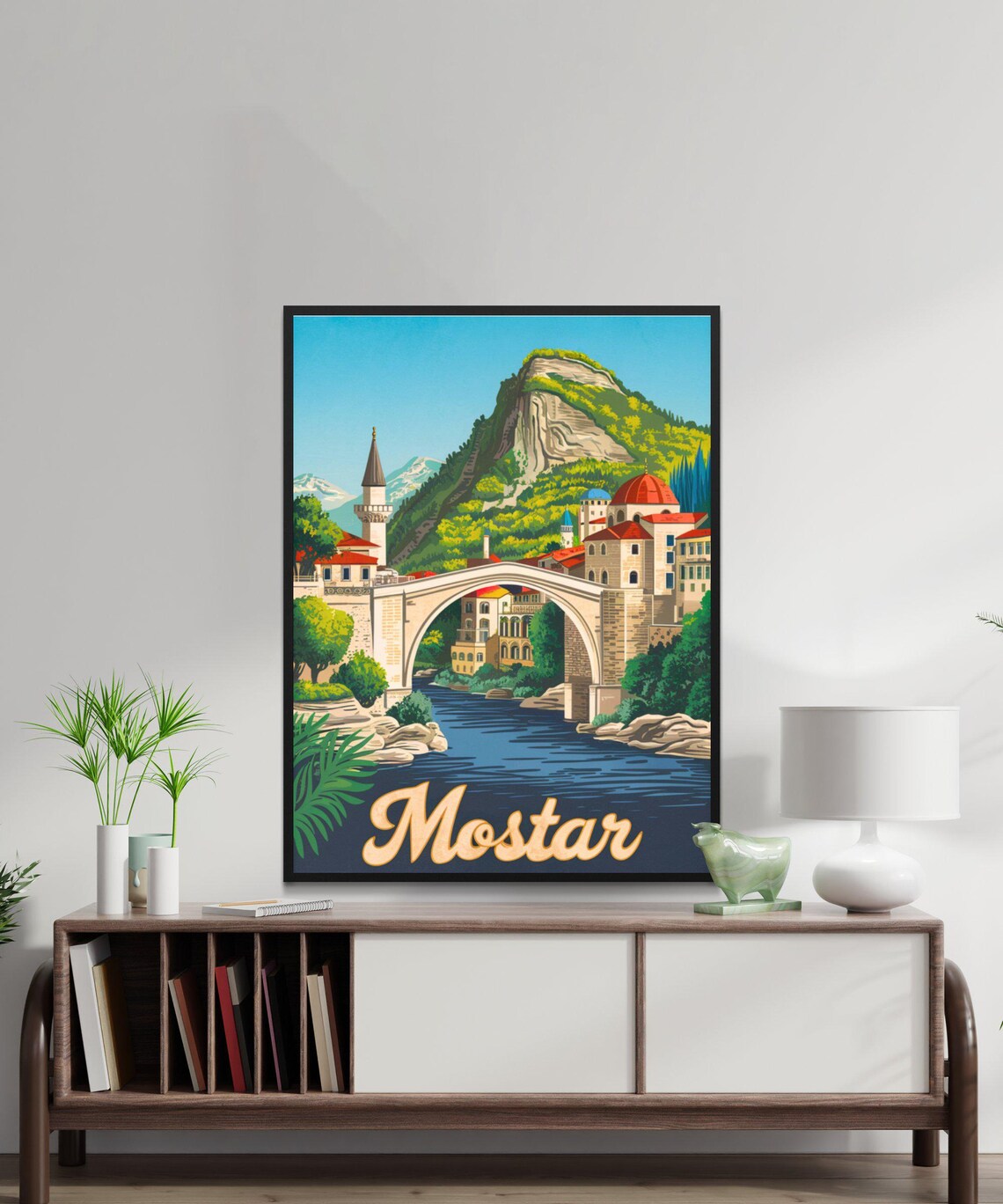 Mostar Bosnia Old Bridge River Old Town Vintage Art Travel Poster - Image 3