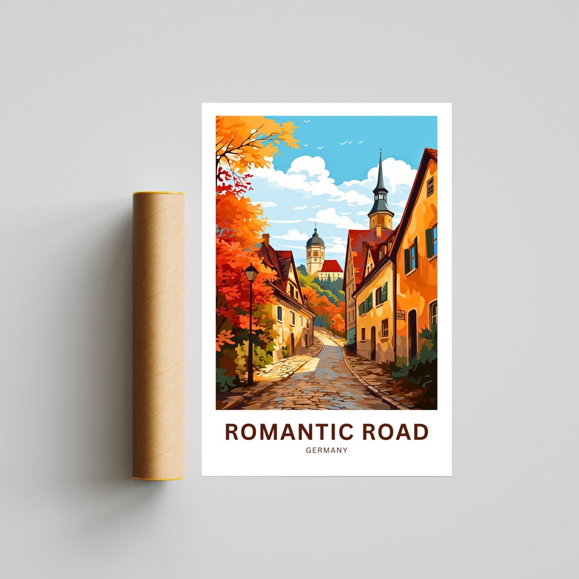 Romantic Road Germany Personalized Autumn Cobblestone Street Poster - Image 4