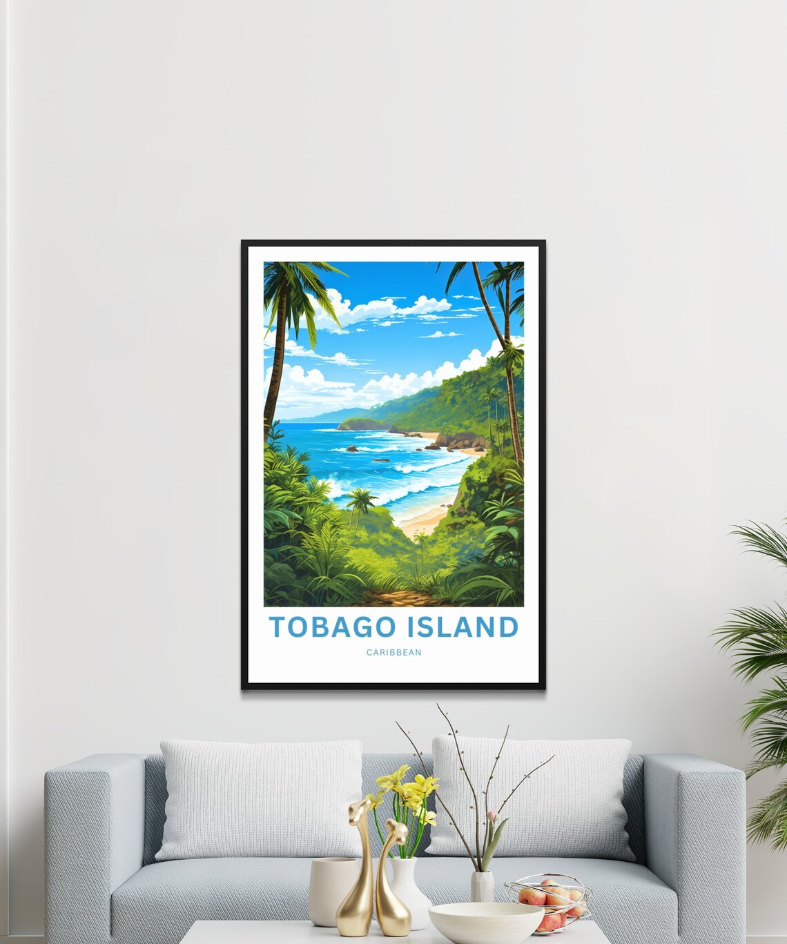 Tobago Island Lush Jungle Coastline Turquoise Waves Travel Poster - Image 3