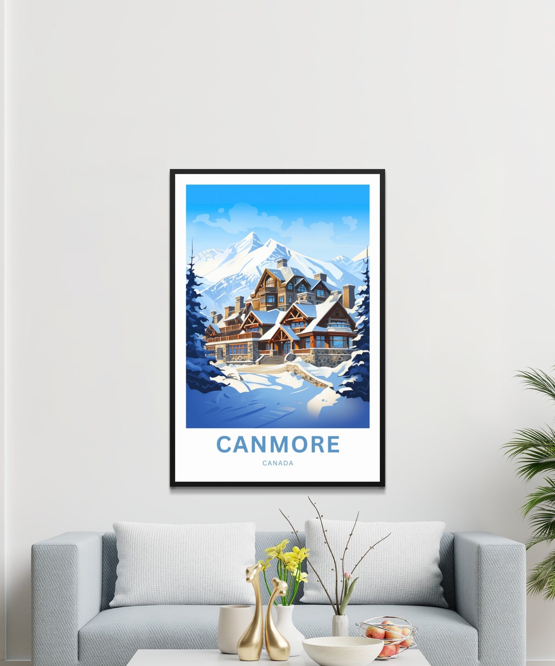 Canmore Canada Snowy Mountain Lodge Alpine Winter Personalized Poster - Image 3