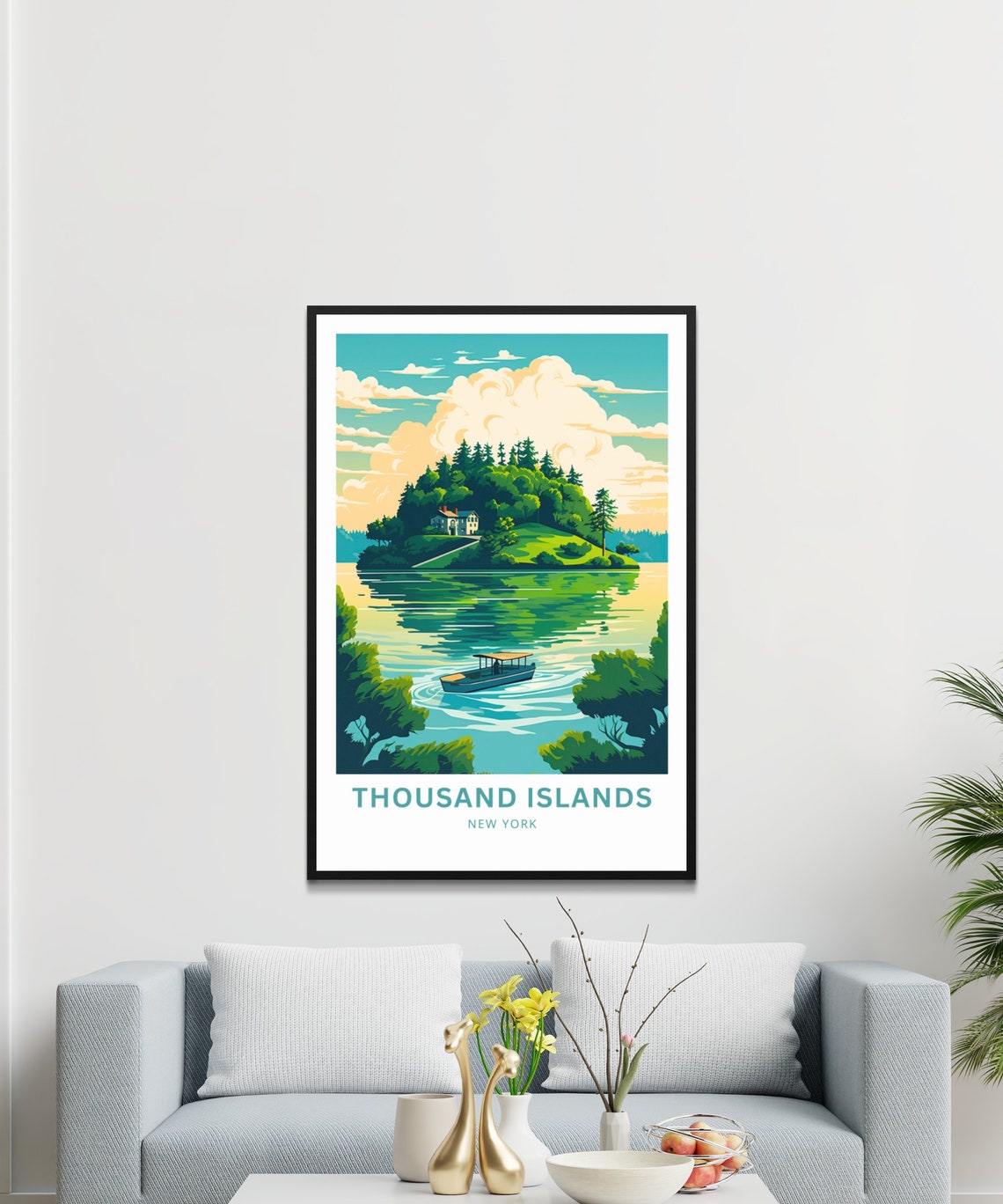 Thousand Islands New York Green Island Cottage Boat Travel Poster - Image 3