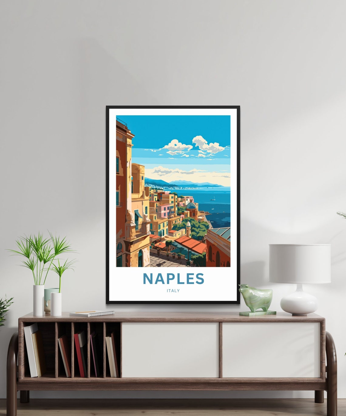 Naples Italy Hillside Old Town Street Blue Bay Coastal View Poster - Image 2