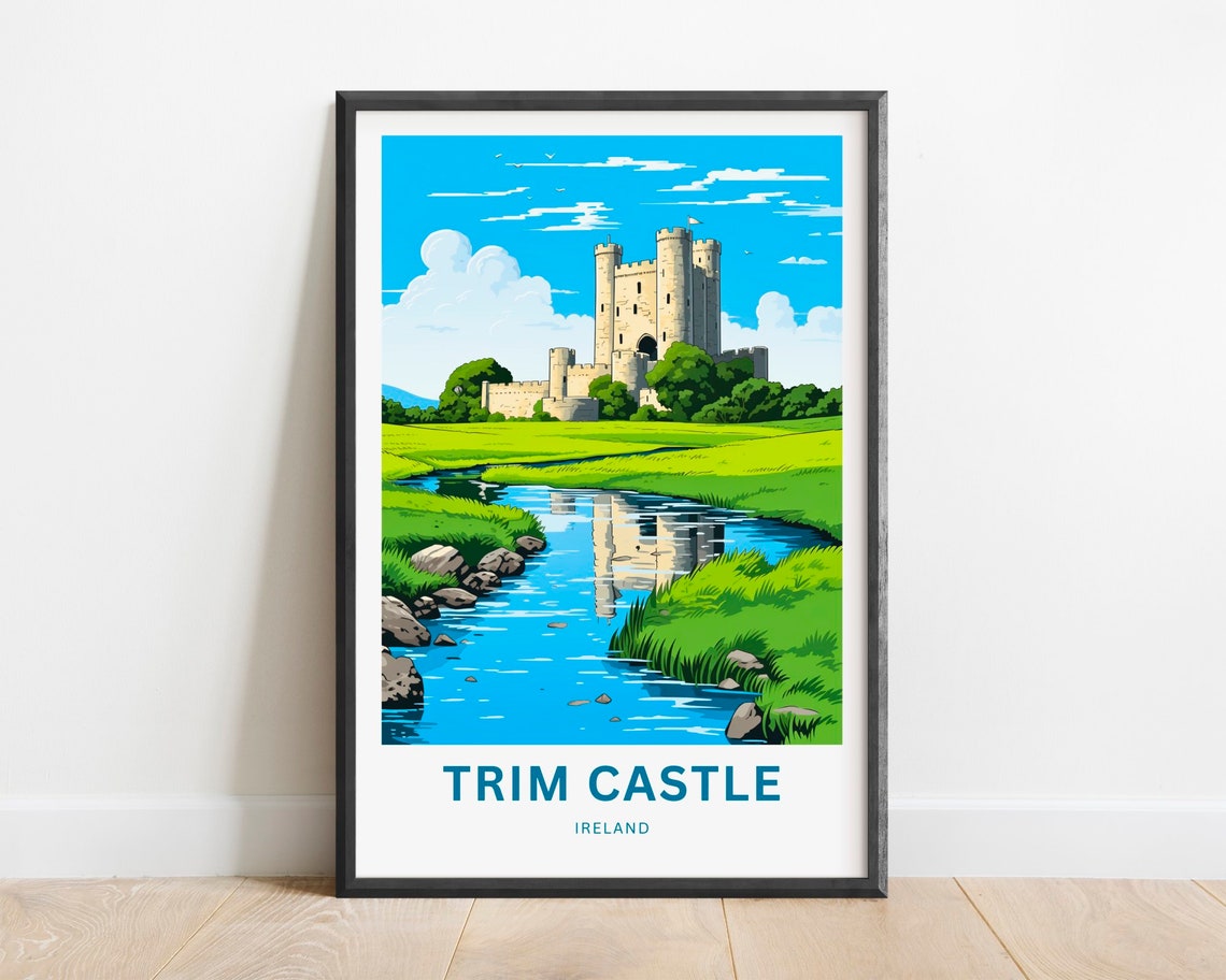 Trim Castle Ireland River Reflection Historic Castle Travel Poster