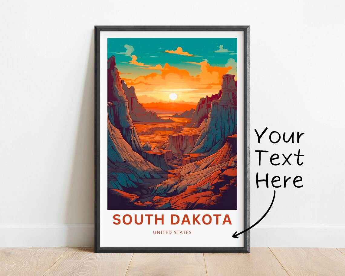 South Dakota Badlands Desert Sunset Personalized Travel Poster