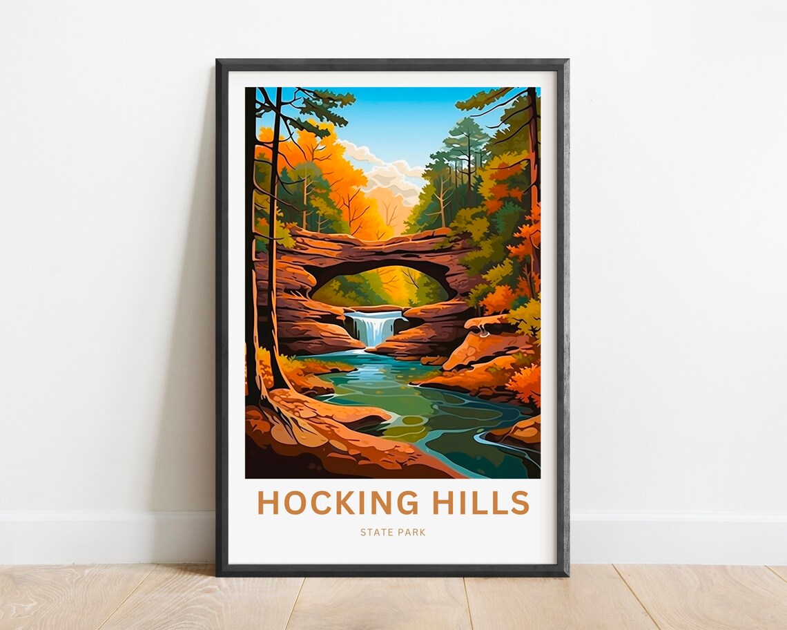 Hocking Hills State Park Natural Sandstone Rock Arch Waterfall Poster