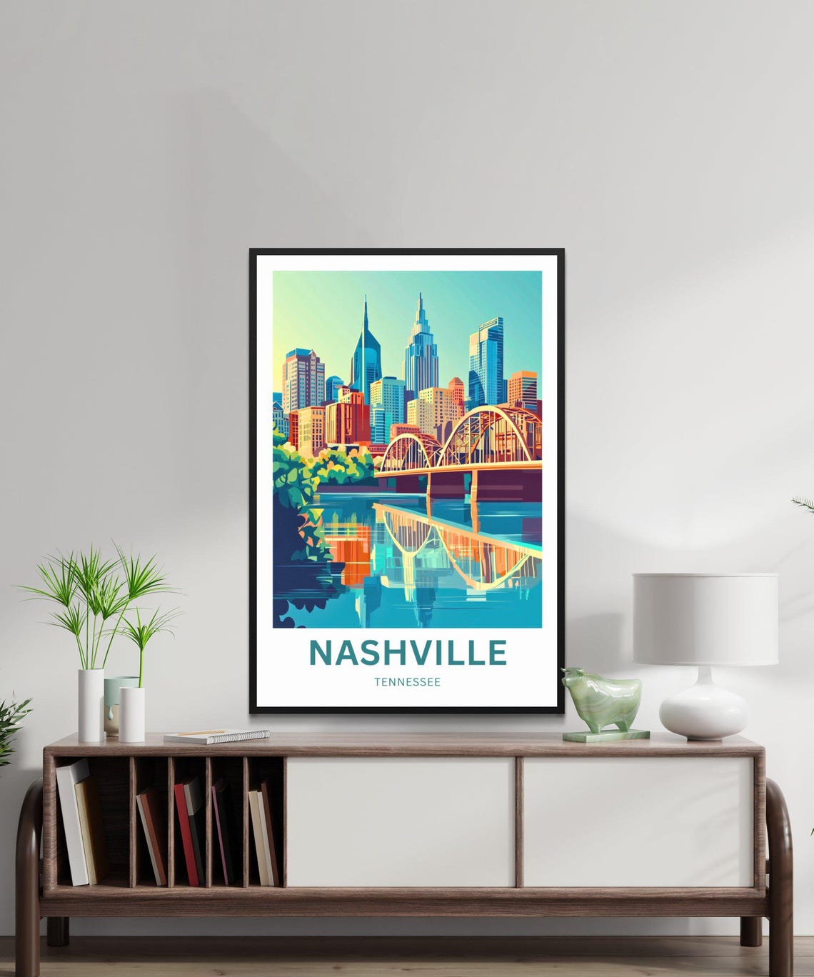 Nashville Tennessee Downtown Skyline Bridge River Travel Poster - Image 3