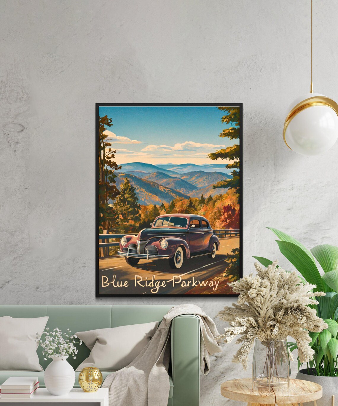 Blue Ridge Parkway Golden Vintage Classic Car Scenic Travel Poster - Image 2