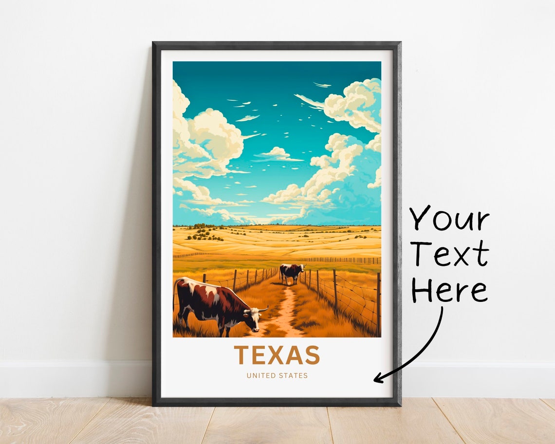 Texas Cattle Grazing Pasture Path Personalized Custom Text Poster