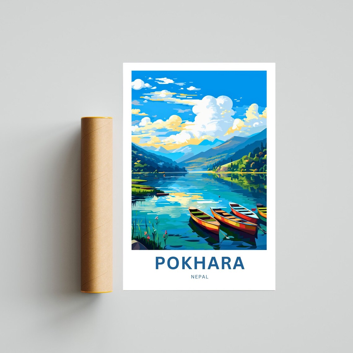Personalized Pokhara Nepal Colorful Boats on the Lake Poster - Image 4