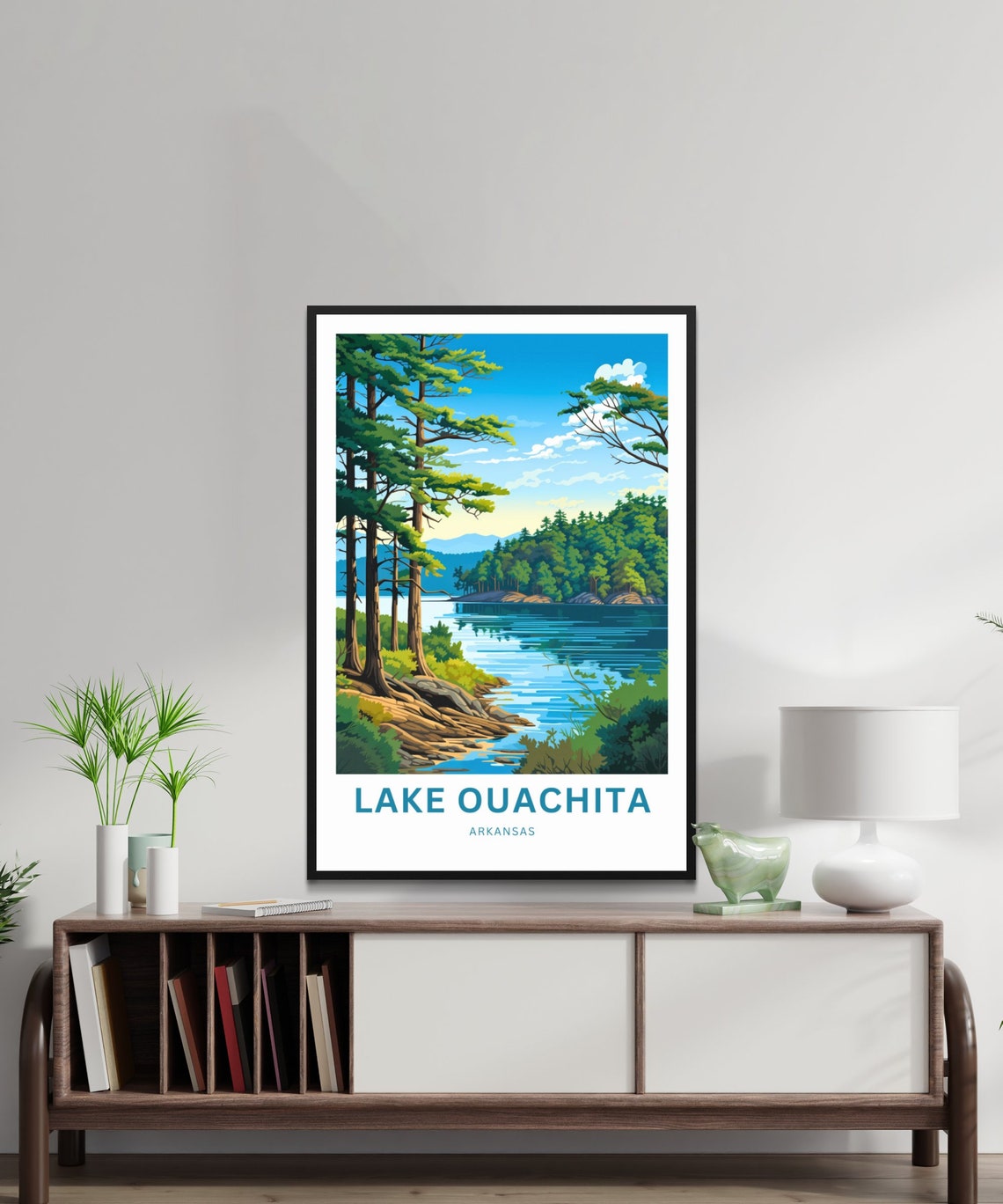 Lake Ouachita Arkansas Pine Shoreline Blue Lake Scenic Travel Poster - Image 2