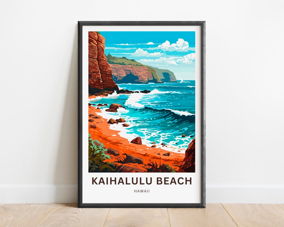 Kaihalulu Beach Hawaii Orange Sand Red Cliffs Ocean Travel Poster