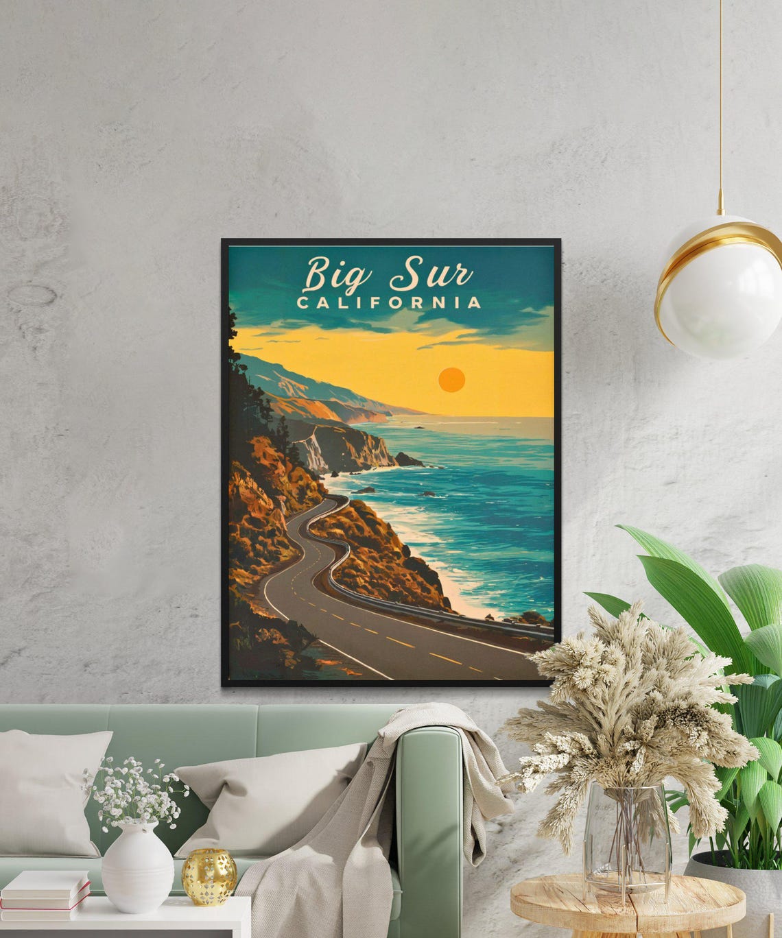 Big Sur California Vintage Coastal Highway Golden Sunset Poster - Image 2
