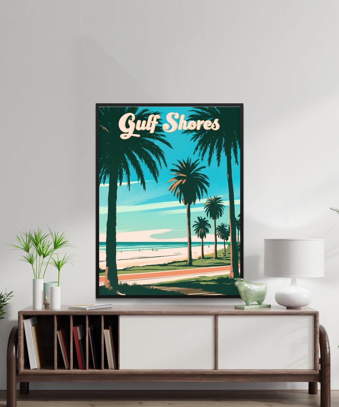 Gulf Shores Retro Palm Beach Vintage Coastline Travel Poster - Image 3