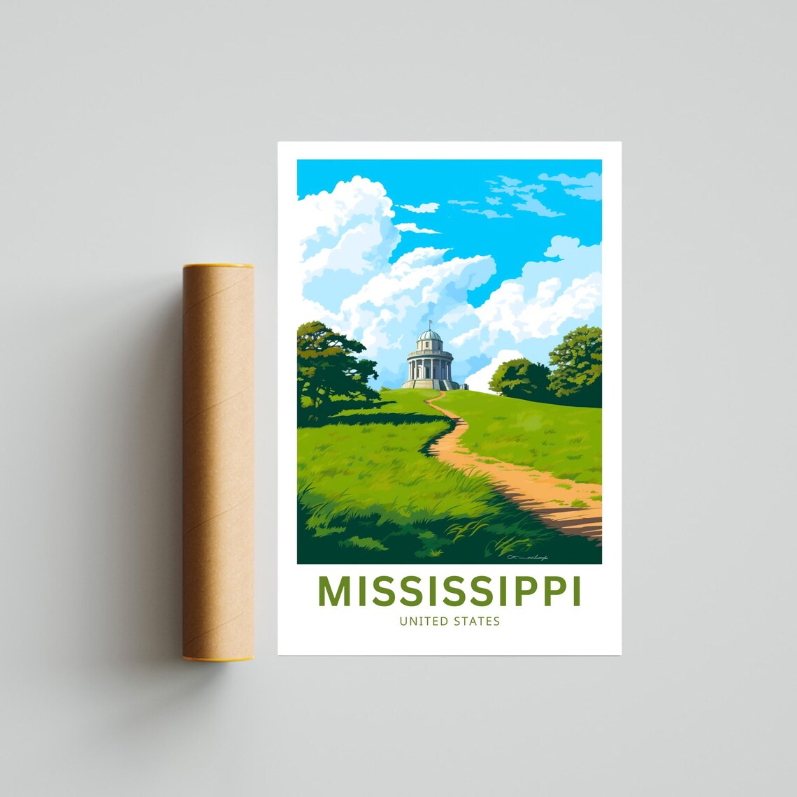 Mississippi Hilltop Rotunda Monument Green Meadow Travel Poster - Image 4