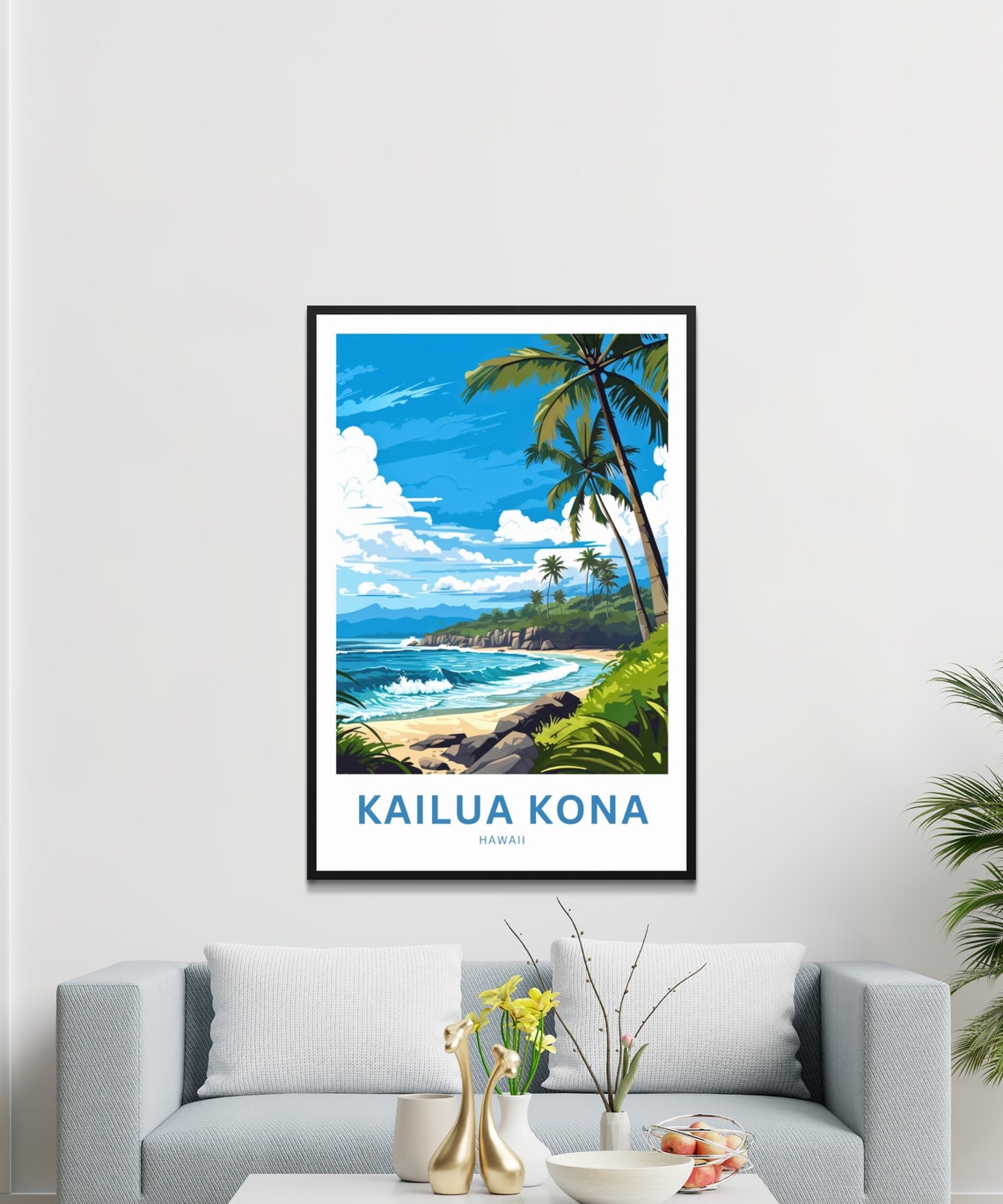 Kailua Kona Hawaii Palm Cove Rocky Beach Personalized Poster - Image 2