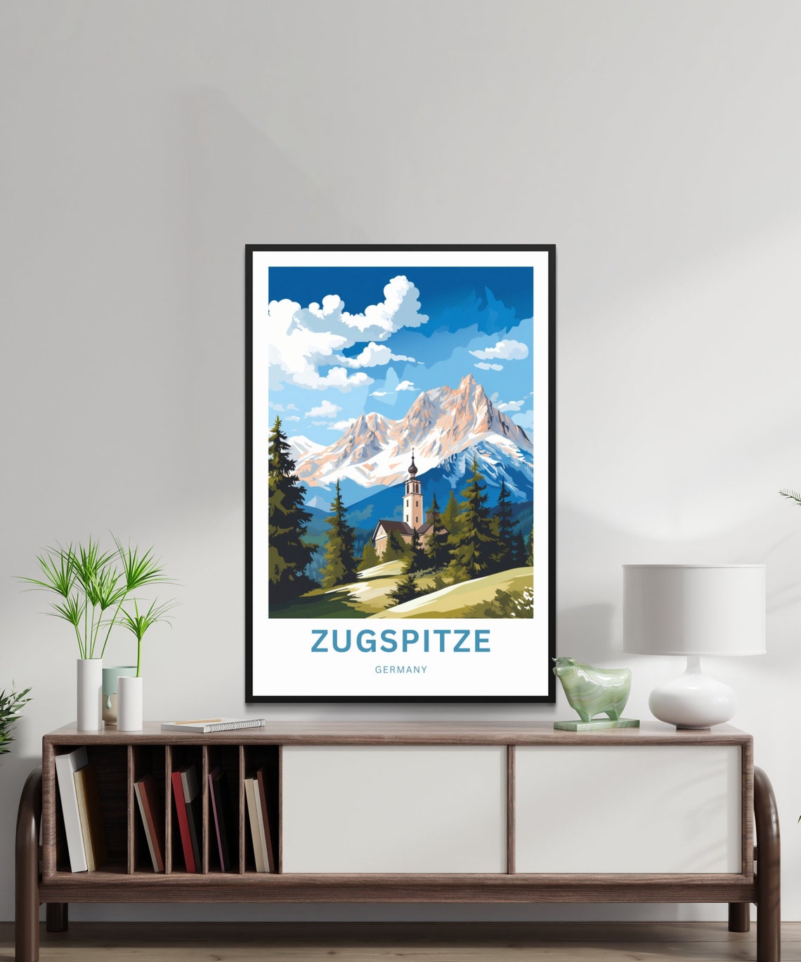 Zugspitze Germany Alpine Church Snow Capped Peak Travel Poster - Image 2