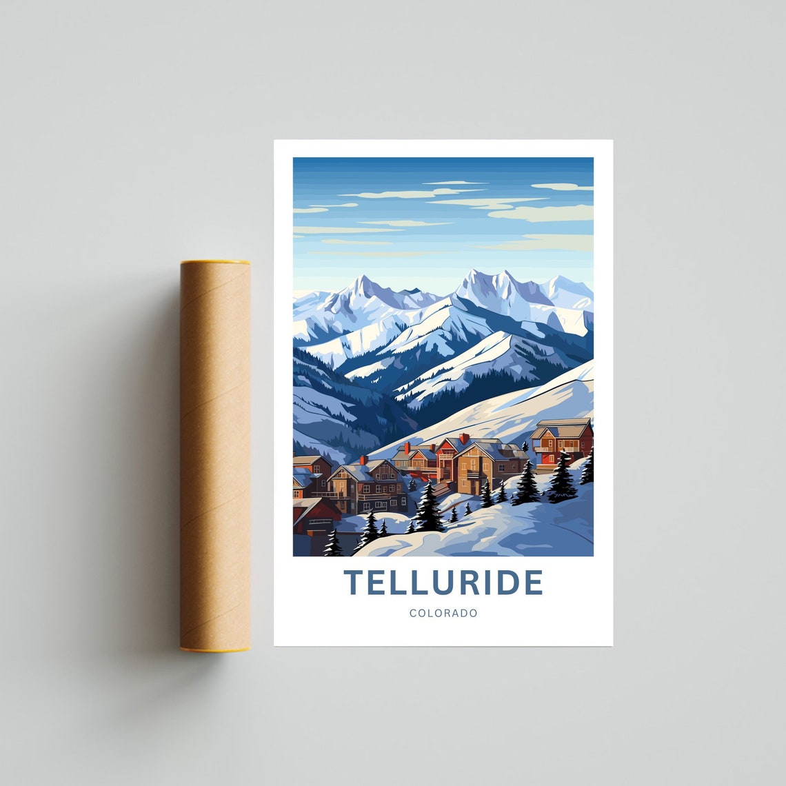 Telluride Colorado Ski Village Snowy Peak Mountain Travel Poster - Image 4