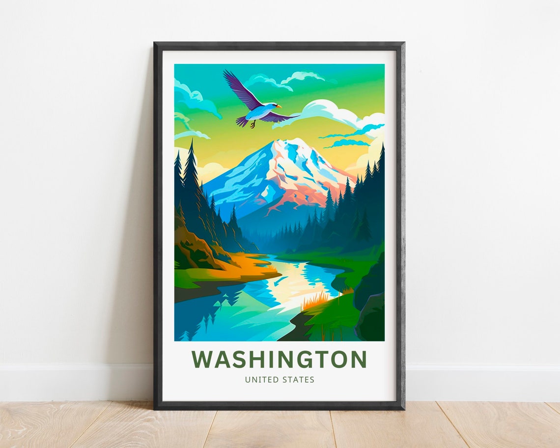 Washington Snowy Cascade Peak Eagle River Wilderness Travel Poster