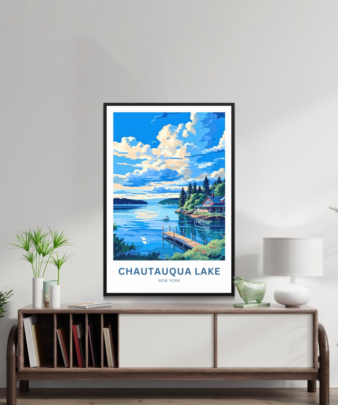 Chautauqua Lake New York Serene Lakeview Cabin Dock Travel Poster - Image 2