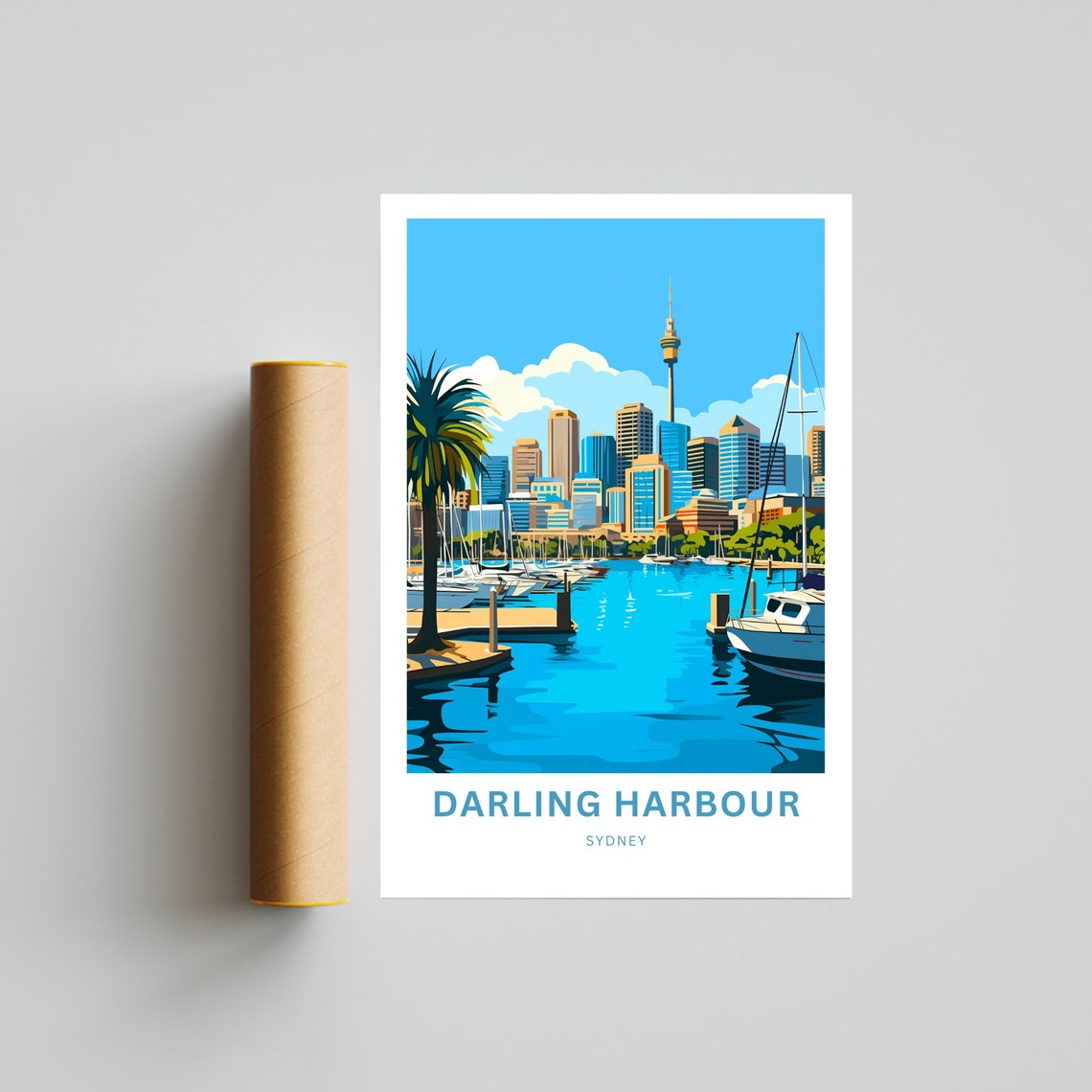 Darling Harbour Sydney Tower Skyline Marina Vintage Travel Poster - Image 4