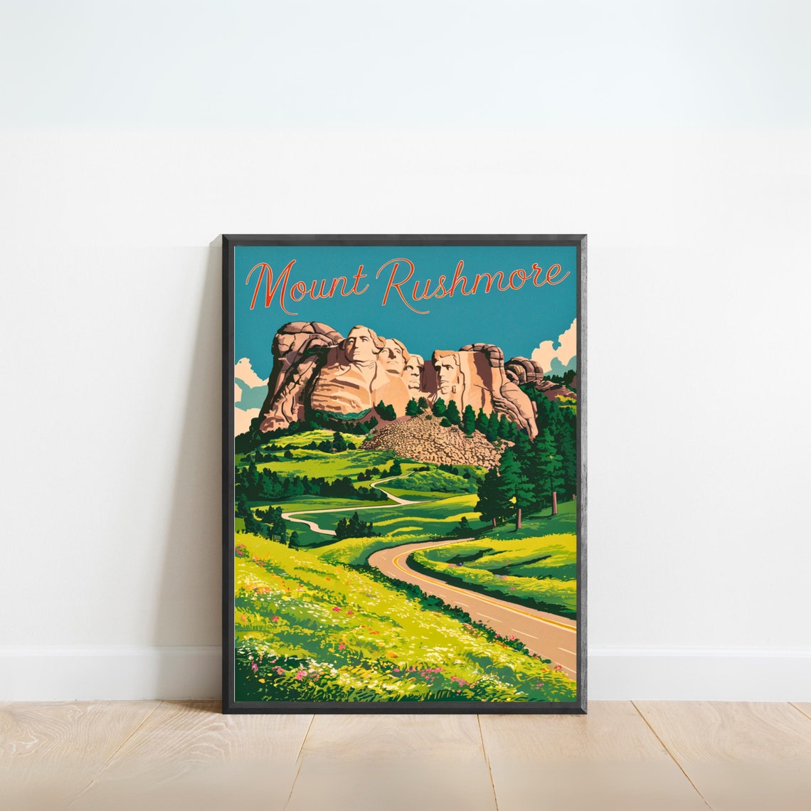 Mount Rushmore South Dakota Scenic Winding Road Vintage Poster