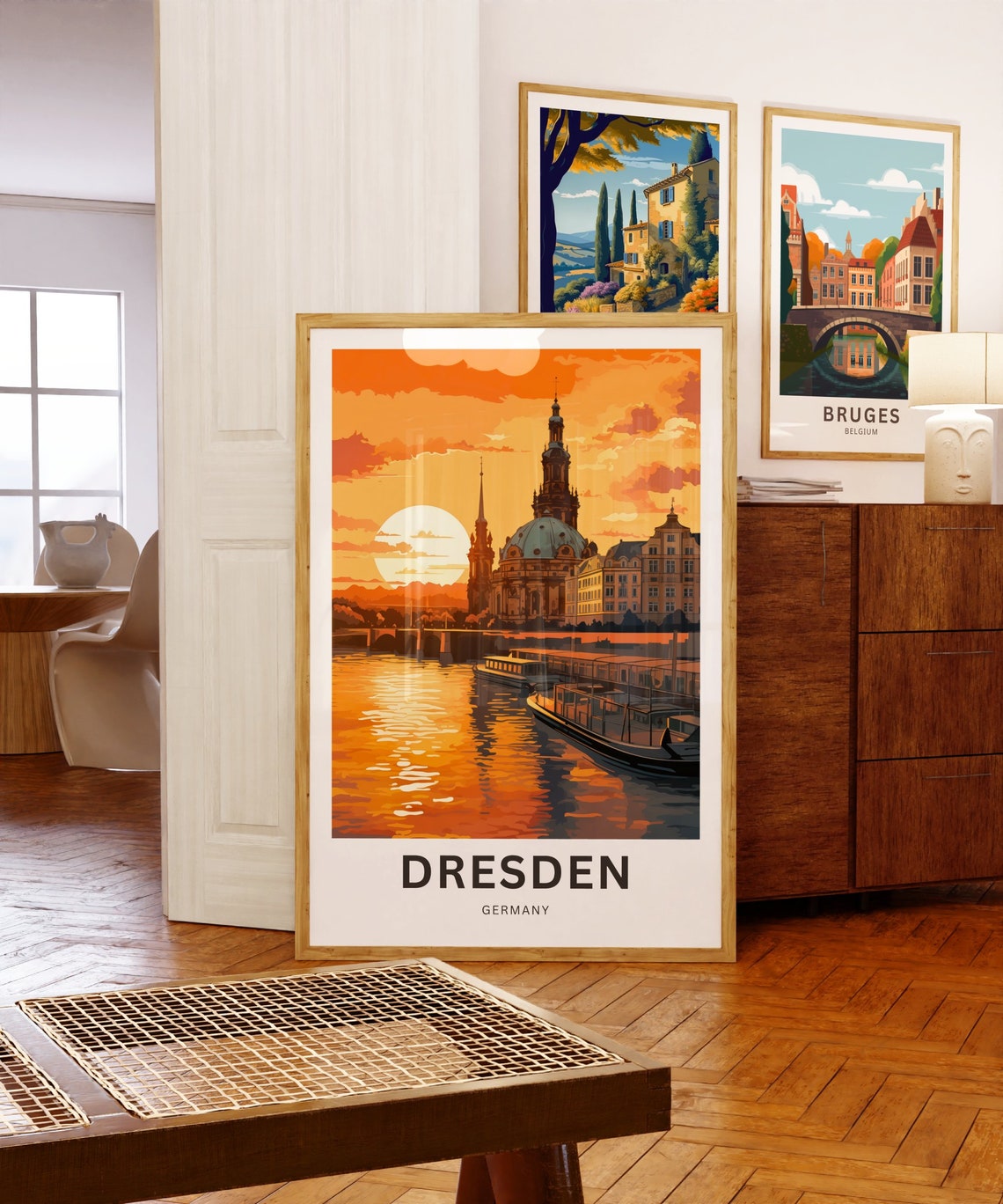 Personalized Dresden Germany River Sunset Custom Text Poster - Image 5