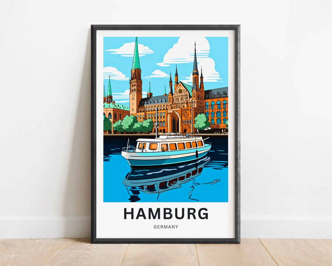 Hamburg Germany Beautiful City Hall Harbor Sunset View Poster