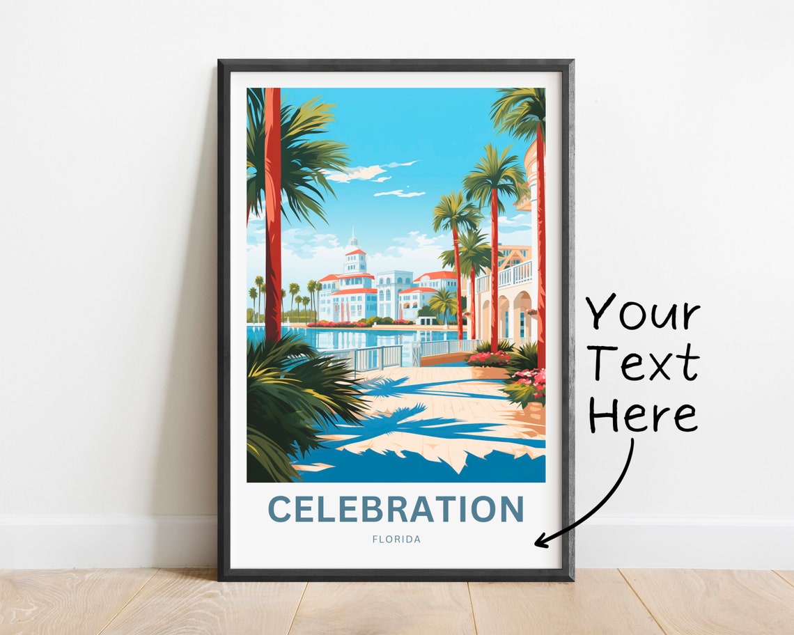 Celebration Florida Tall Palms Resort View Travel Art Poster - Image 2