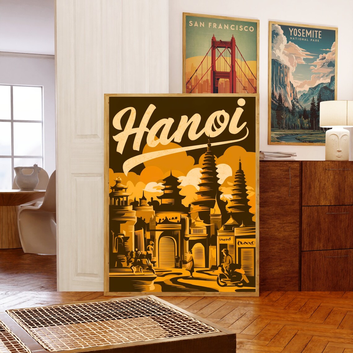 Hanoi Vietnam Vintage Old Pagoda Streets Sepia Travel Poster - Image 5