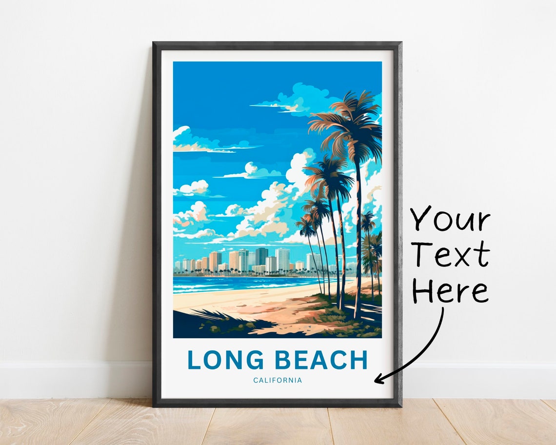 Personalized Long Beach California Beach Palm Skyline Poster