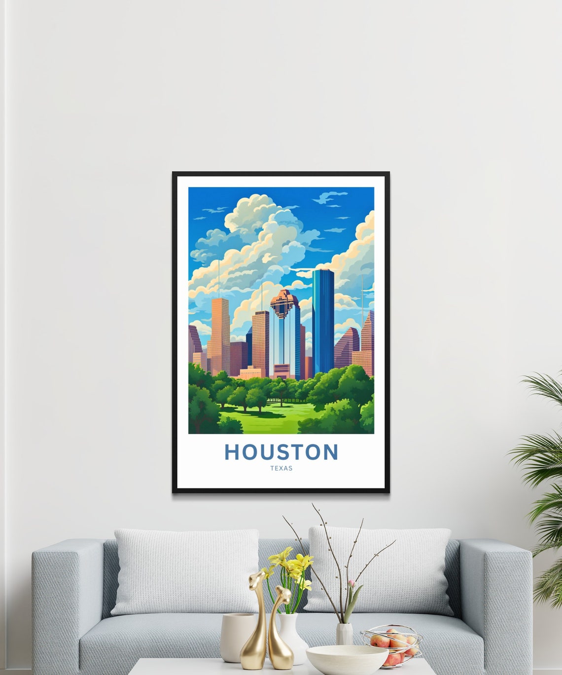 Houston Texas Skyline Dramatic Sunset Clouds Park Personalized Poster - Image 3