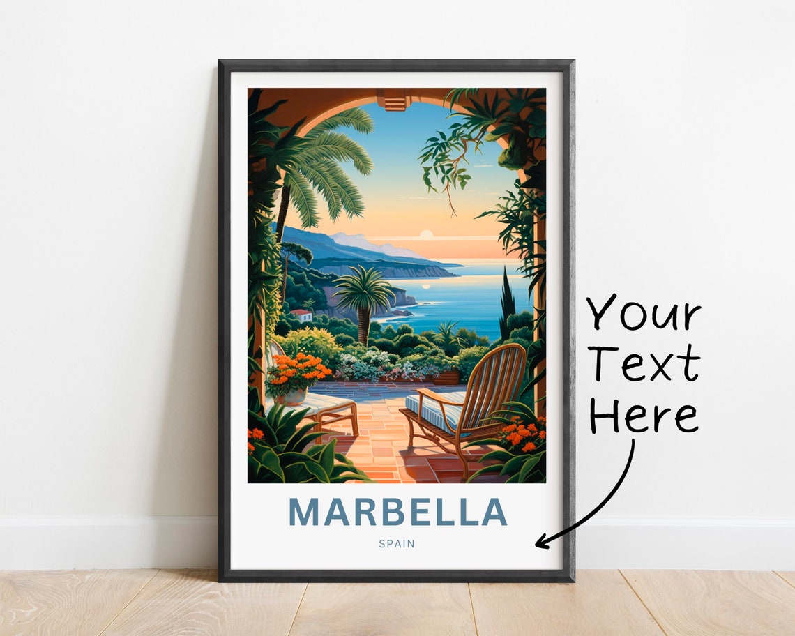 Marbella Spain Sunny Terrace Sea View Palms Sunset Personalized Poster
