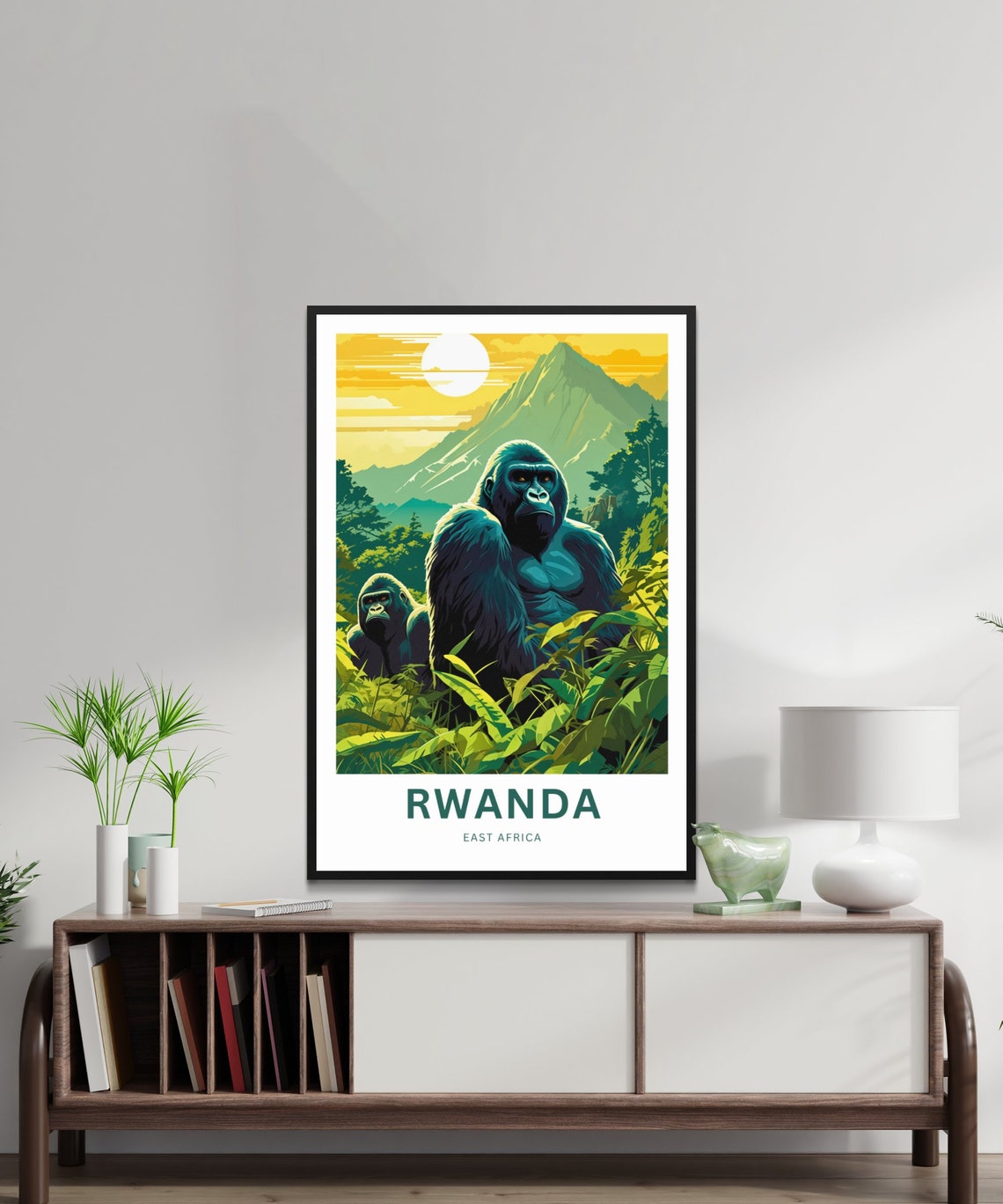 Rwanda Gorilla Pair Volcano Sunset Personalized Travel Poster - Image 2