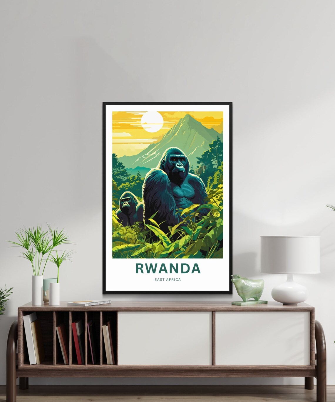 Rwanda Mountain Gorillas Volcano Sunset East Africa Travel Poster - Image 2