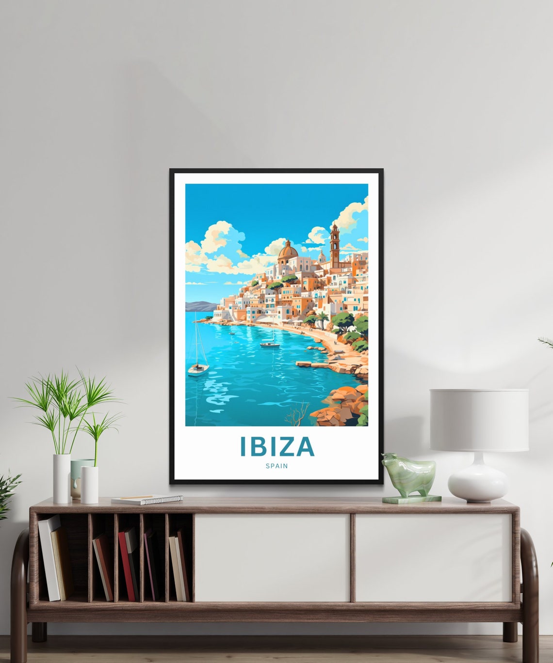 Personalized Ibiza Spain Custom Text Coastal Old Town Church Poster - Image 2