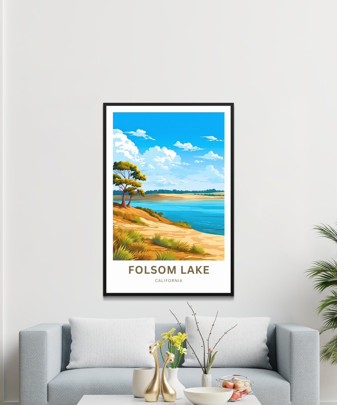 Personalized Folsom Lake California Curved Beach Pines Poster - Image 3