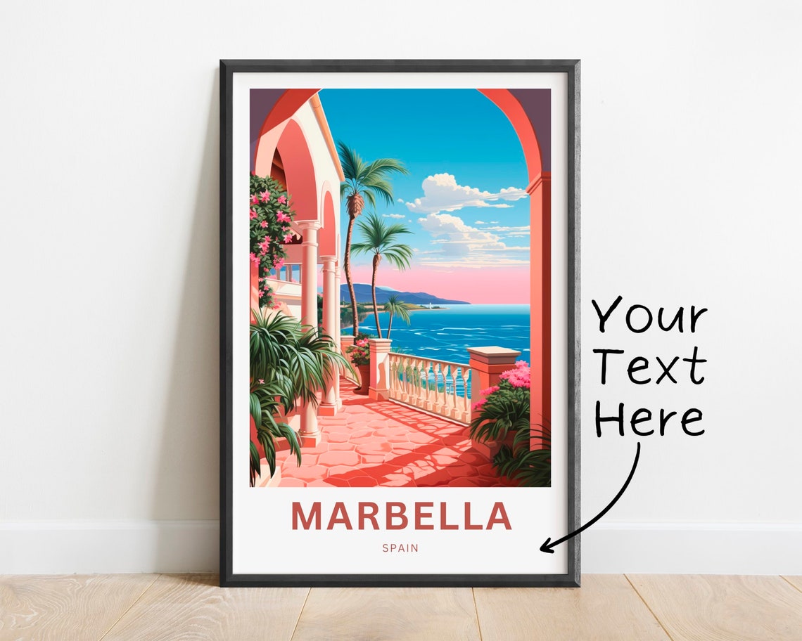 Personalized Marbella Spain Travel Pink Terrace Sea View Poster