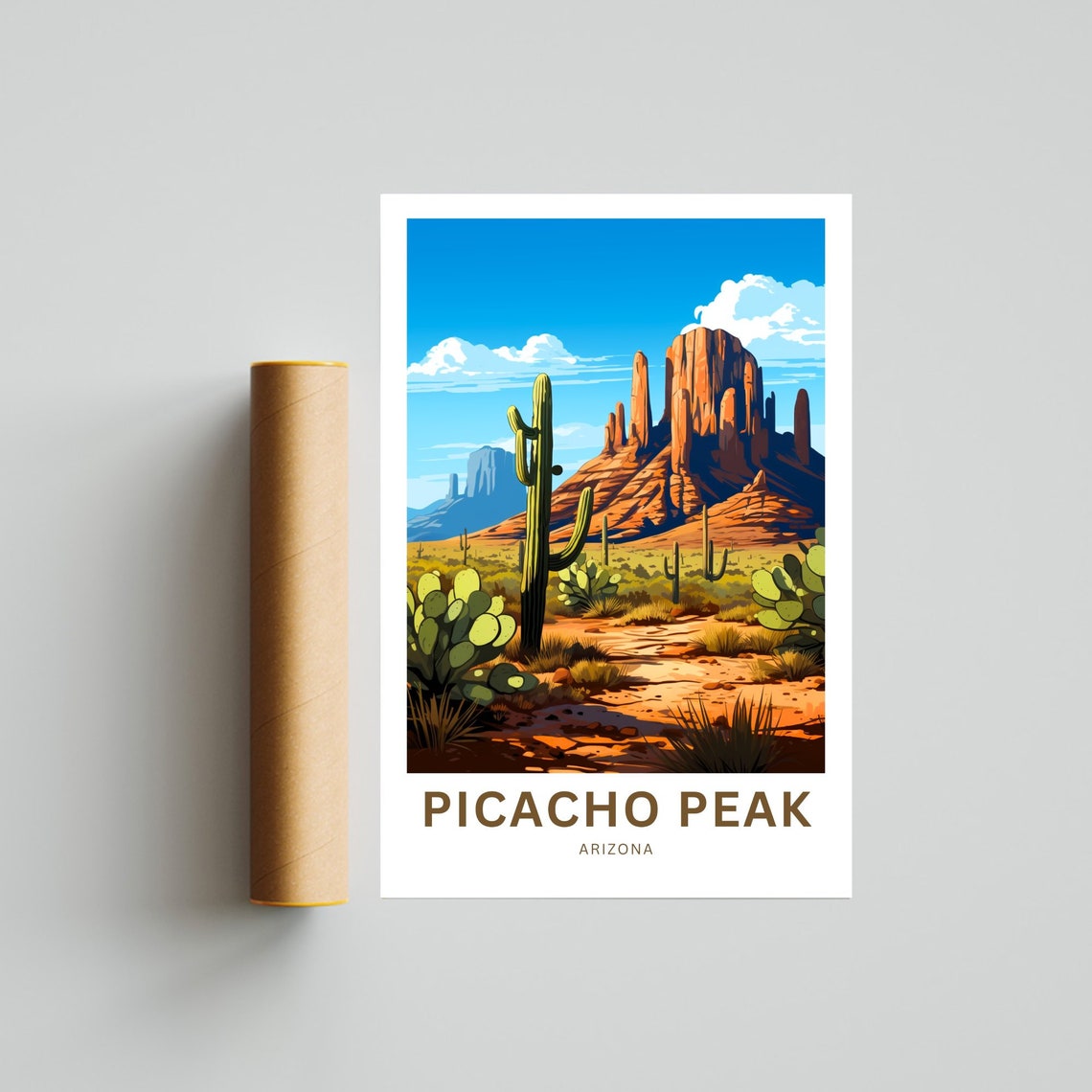 Picacho Peak Arizona Desert Saguaro Cactus Custom Art Travel Poster - Image 4