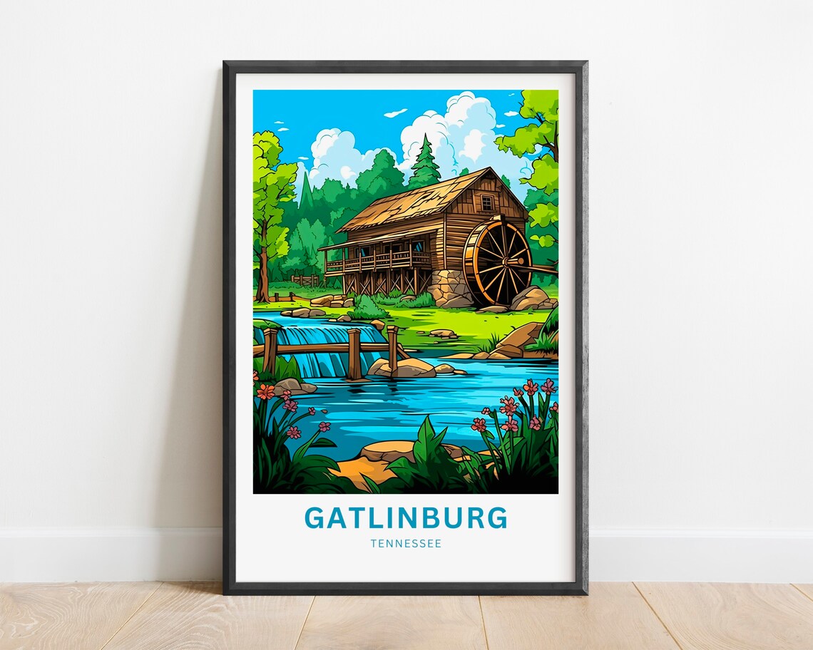 Gatlinburg Tennessee Smoky Mountain Grist Mill Travel Poster