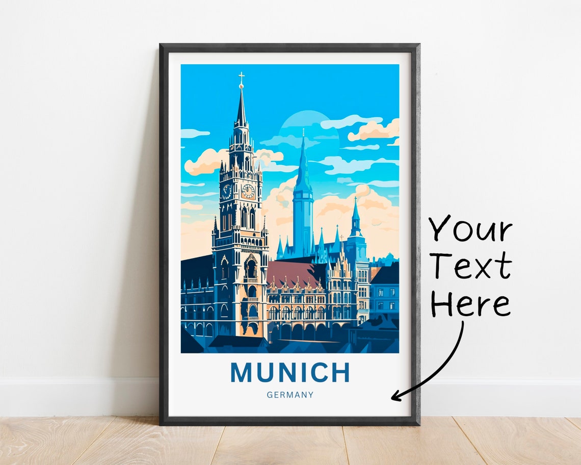 Munich Germany Gothic Town Hall Blue Sky Clock Tower Art Poster - Image 2