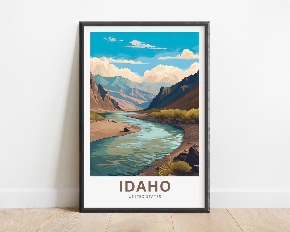 Idaho River Bend Desert Canyon Water Reflection Travel Poster