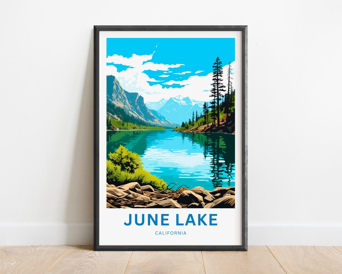 June Lake California Tall Pines Snowy Peak Lakeside View Art Poster