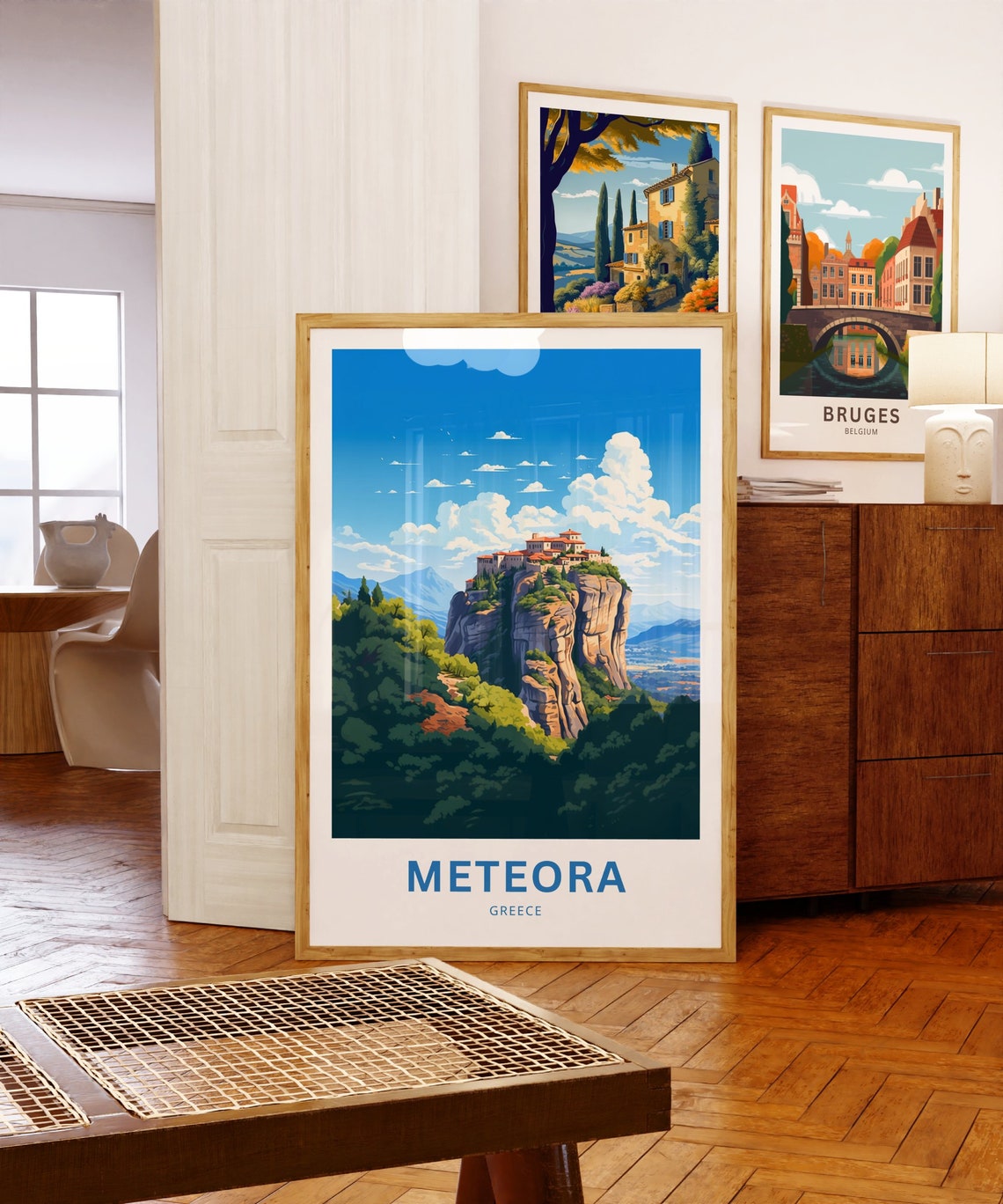 Meteora Greece Monastery Cliff Top Retro Travel Poster Rock Sanctuary - Image 3