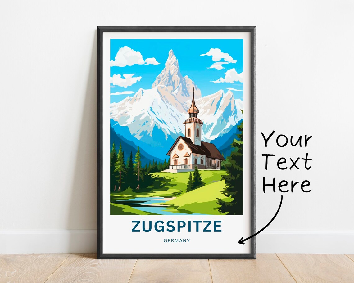 Zugspitze Germany Alpine Church Mountain Peak Custom Art Poster