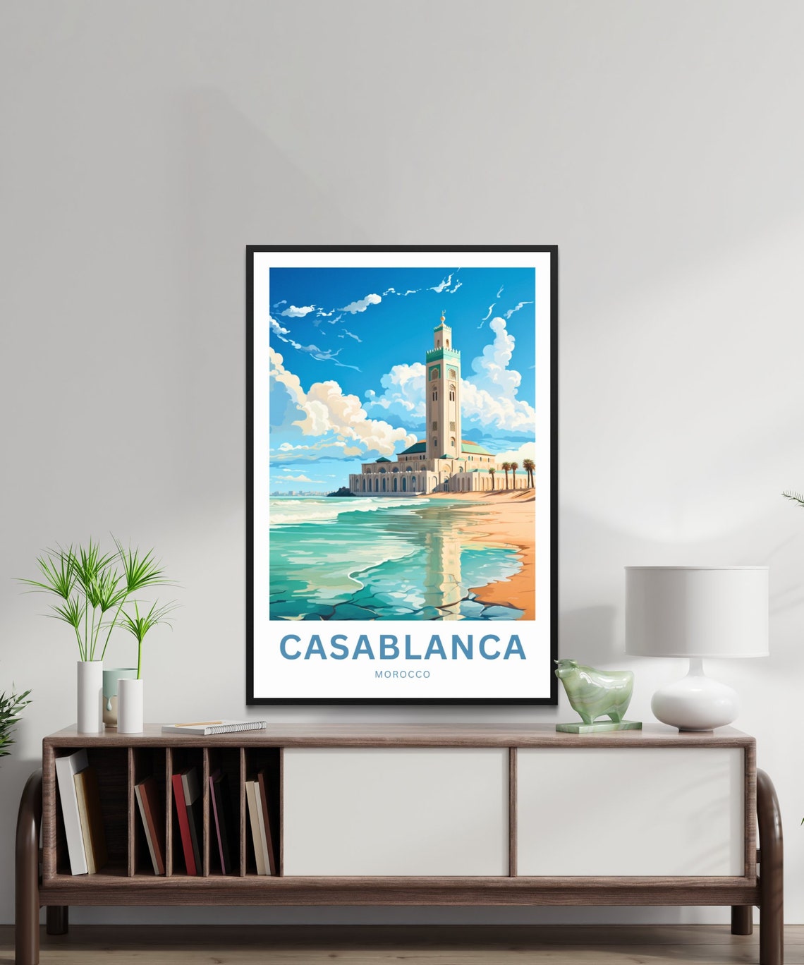 Personalized Casablanca Mosque Ocean Reflection Beach Travel Poster - Image 2