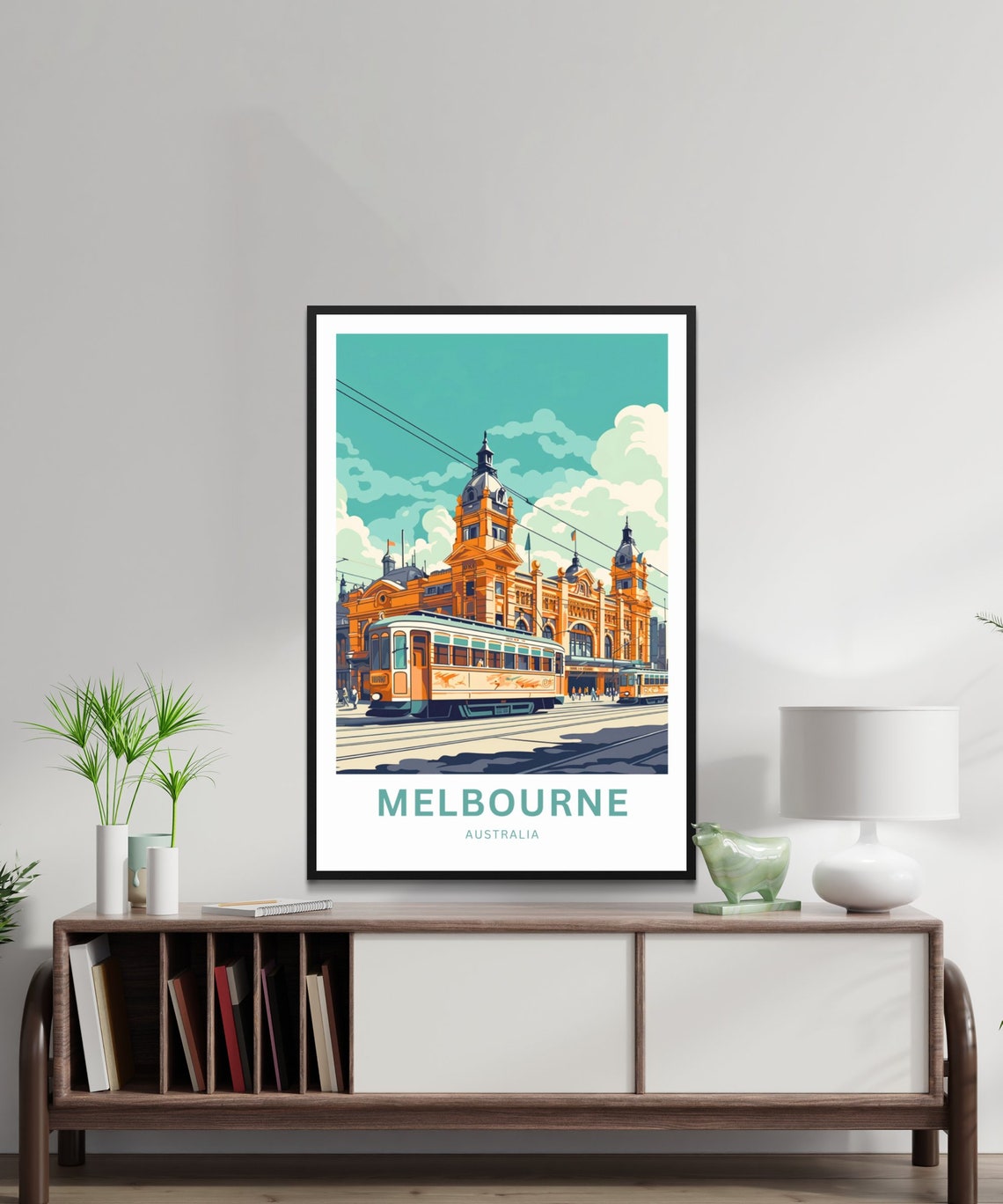 Melbourne Australia Historic Station Trams City Scene Poster - Image 2