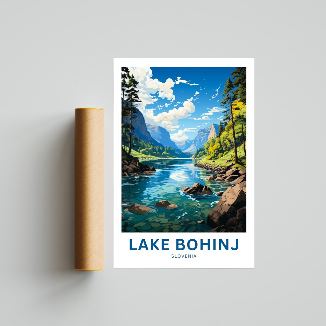 Lake Bohinj Travel Poster, Slovenia Landscape Art - Image 4