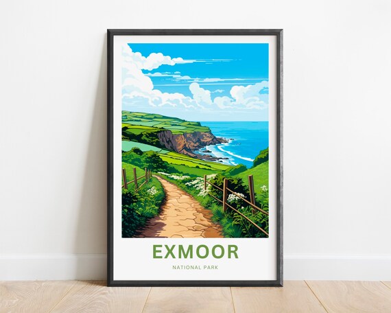 Exmoor National Park Green Coastal Footpath Cliff Sea View Poster