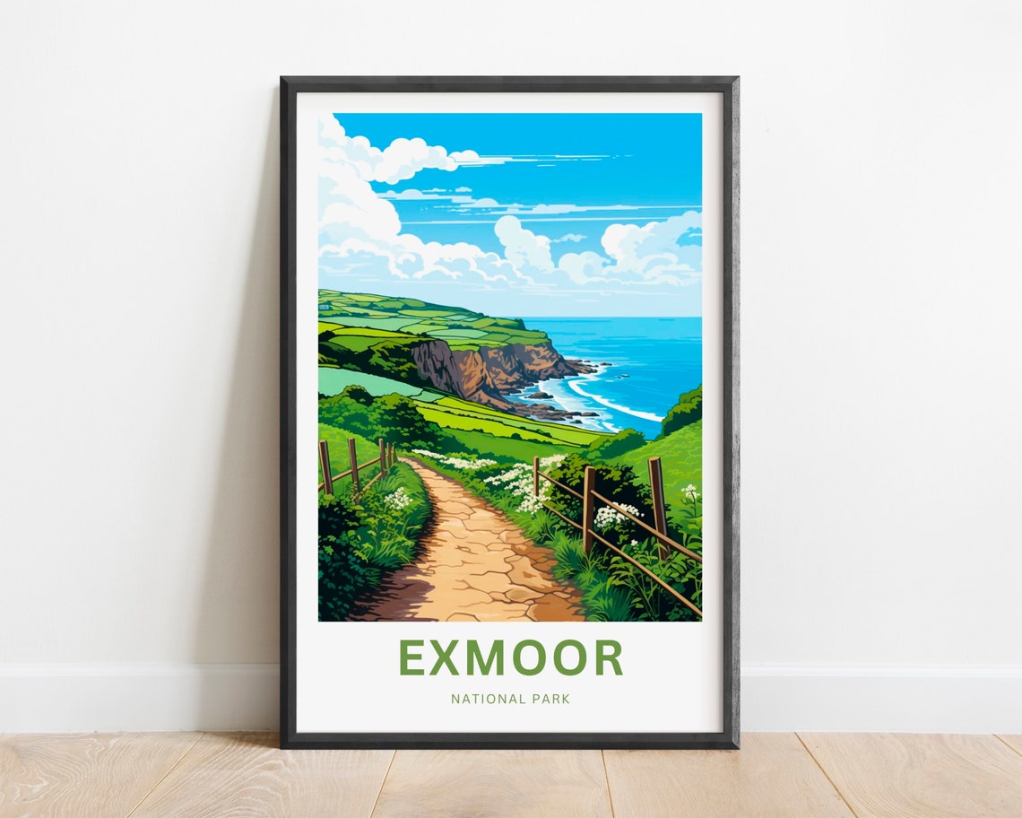 Exmoor National Park Green Coastal Footpath Cliff Sea View Poster