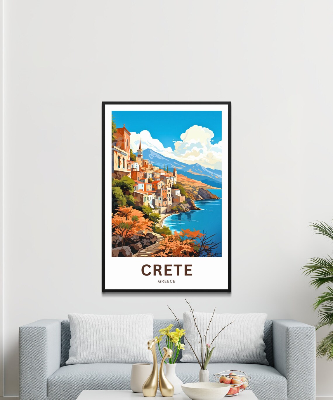 Crete Greece Hillside Village Sea Cove Mountain Travel Poster - Image 3